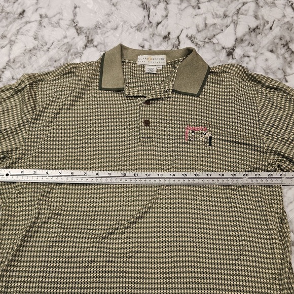 Clark & Gregory Golfwear Green And Tan Plaid Pattern AOP Polo XL Jamaica‎ ACI - Picture 6 of 10